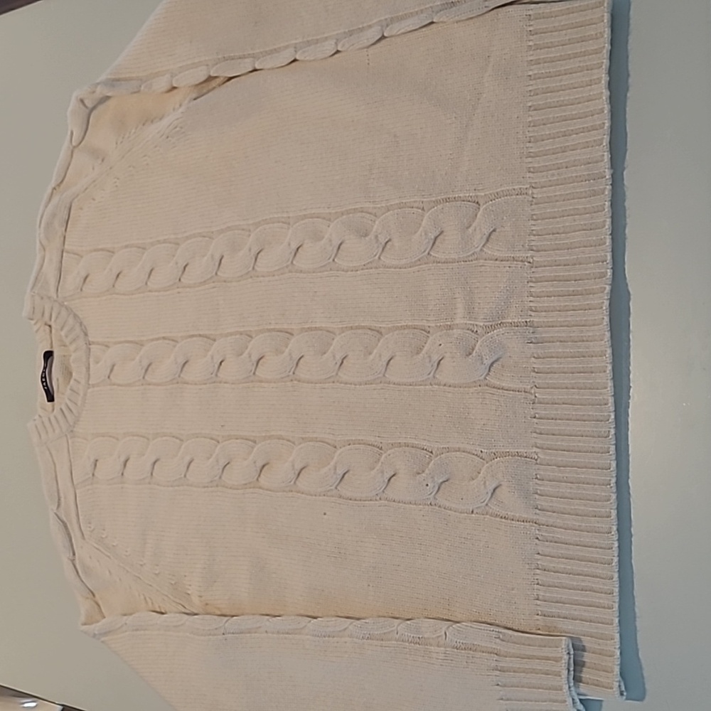 EUC Jaeger Ivory Wool/Cashmere Blend Cable Knit Sweater